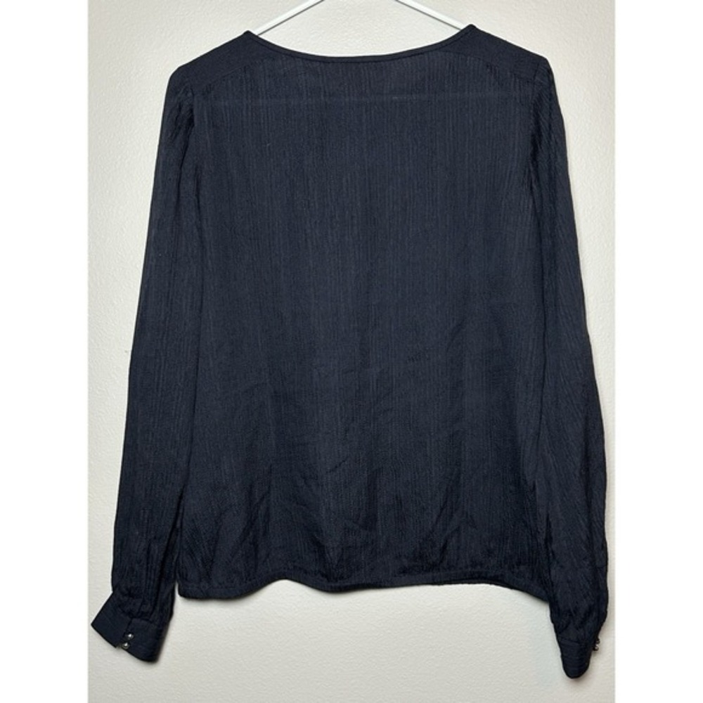 Tory Burch Women's‎ 100% Silk Navy Crinkle Long Sleeve Blouse 4 Designer Office - Picture 8 of 8